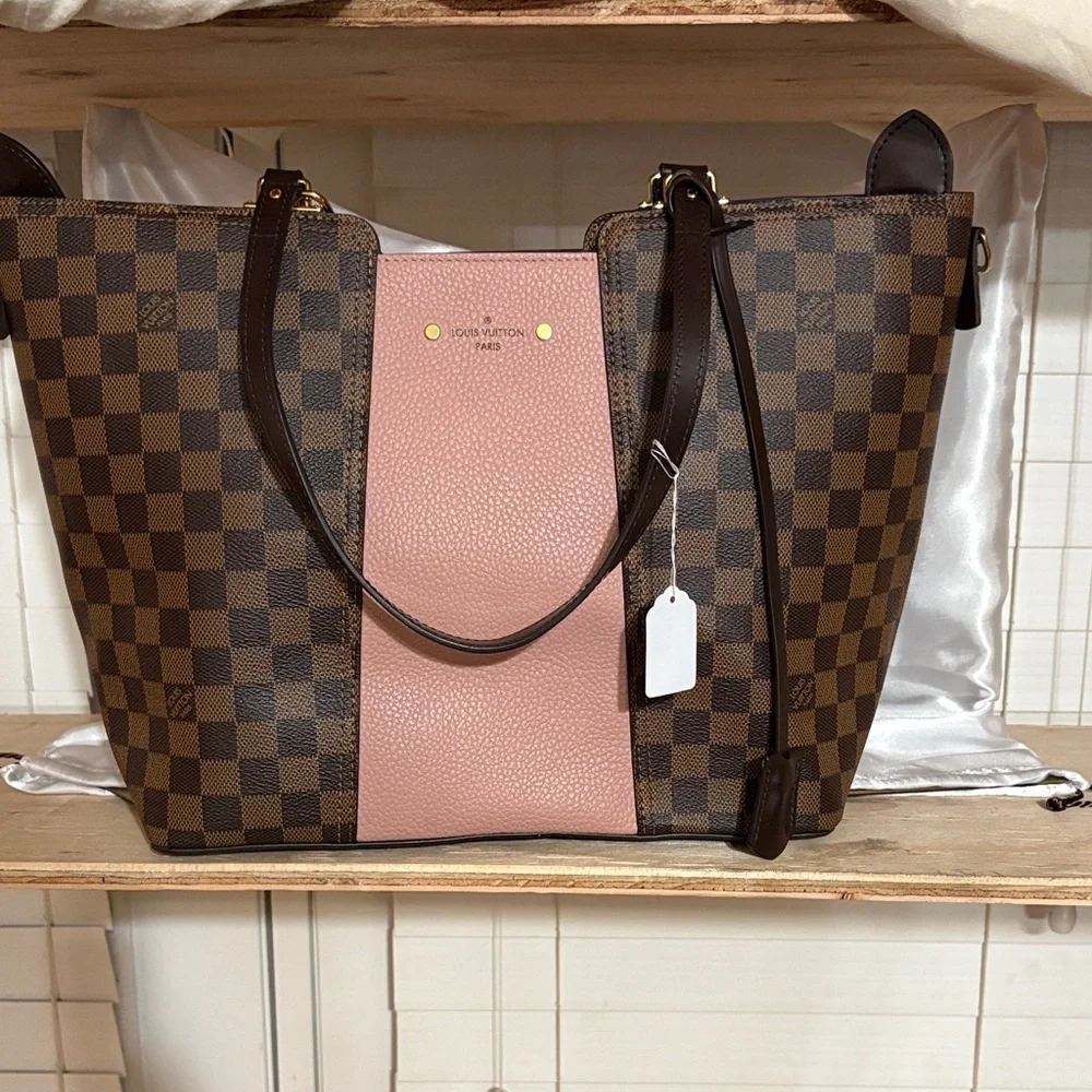 Louis Vuitton Jersey Brown Damier Tote with Pink - Picture 1 of 11